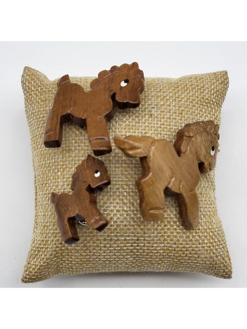 Vintage Shy Pony Horse Brooch pin lot carved Wood Folk Art Whimsical equestrian